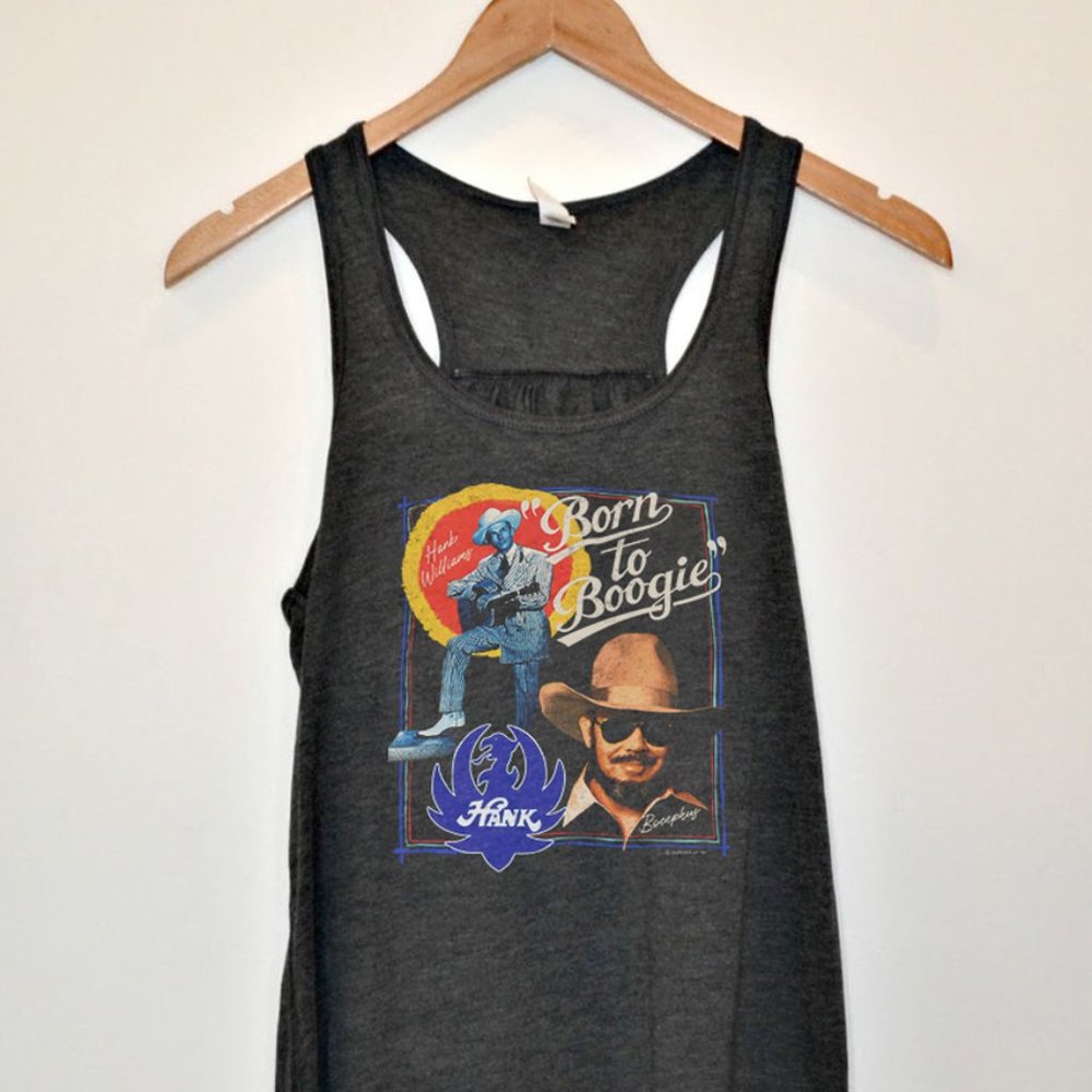 Black  Flowy Tank Top Born to Boogie Vintage Shirt,  Hank William Jr